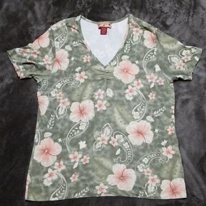 CARIBBEAN JOE FLORAL HAWAIIAN STRETCHY  SHIRT TOP